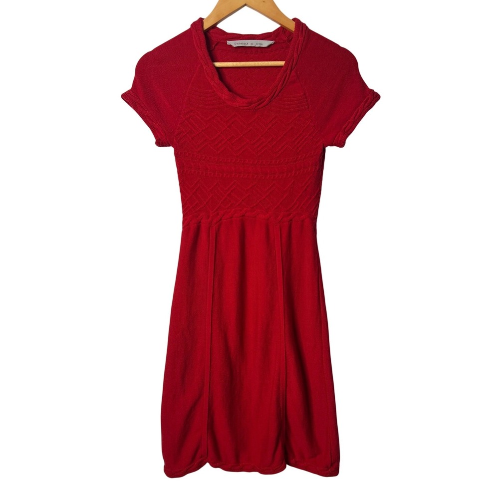 Athleta Alta Sweater Dress XS Red Organic Cotton Wool Braided Twee Collegiate